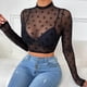 thumbnail image 5 of MHFRRA Camiseta de Manga Larga Sexy y Ajustada para Mujer, Nueva, con Malla Interior Negro, 5 of 7