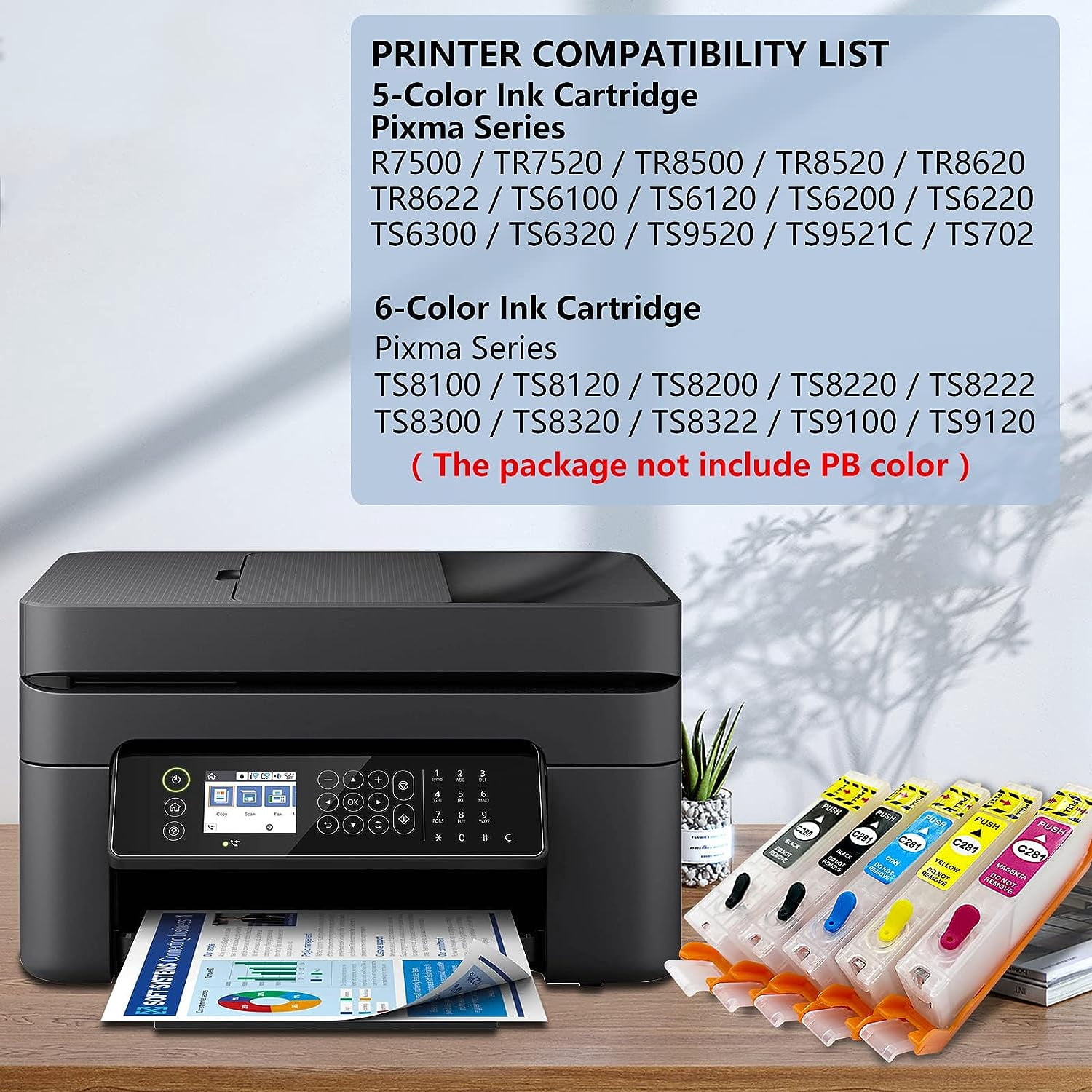 Premium Edible Ink Cartridges 280/281 XXL, Compatible with Canon Printers, 5-Color Set for Cake and Food Printing