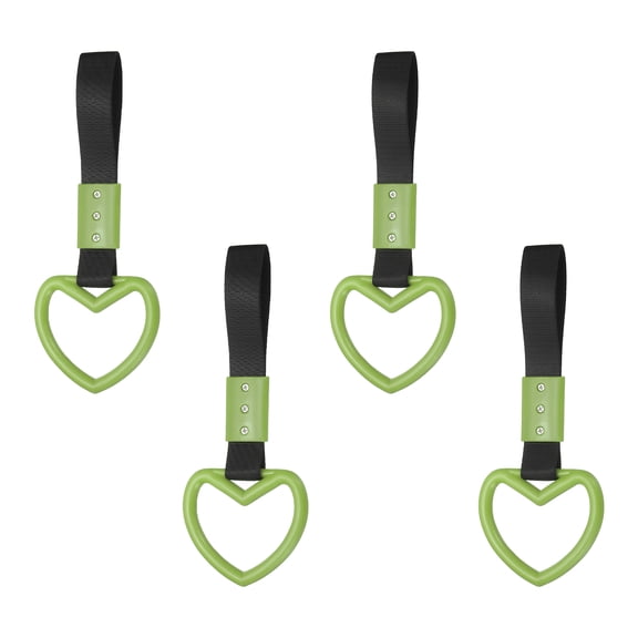Uxcell 4 Pcs Heart Shaped Car Handle Straps, Car Hanging Accessories Bumper Warning Ring Drift Charm for Auto Bus Decor Interior Exterior Decoration, Green (Black Strap)