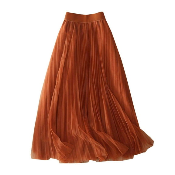 QHFBli Women Pleated Skirt Big Swing Yarn Elastic Waist Solid Color Party Clothing Skirts Shaggy Skirt A Line Skirt Womens Midi Skirts