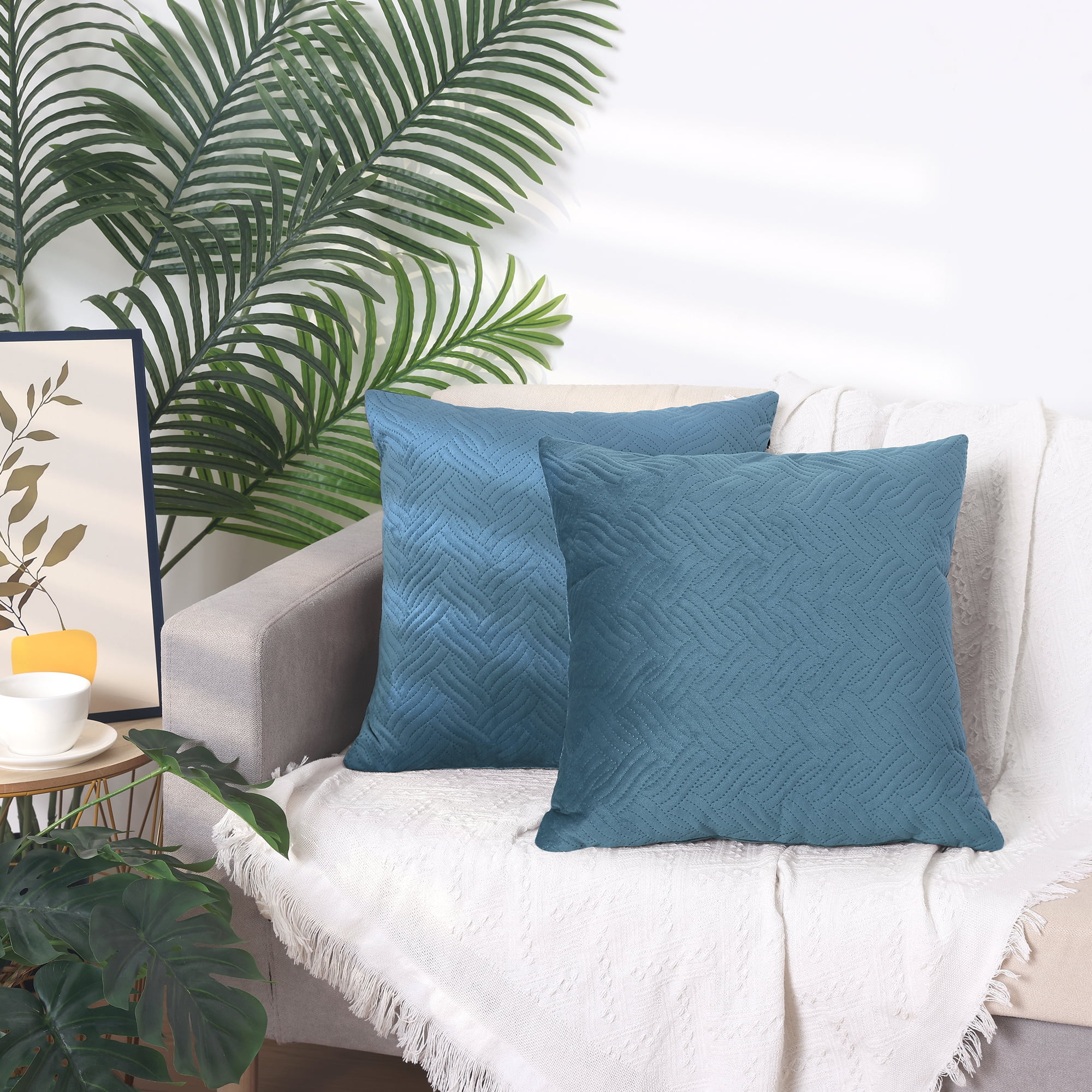 Unique Bargains 2 Soft Velvet Knitted Throw Pillow Covers Spring Decorative Pillow Cases Blue