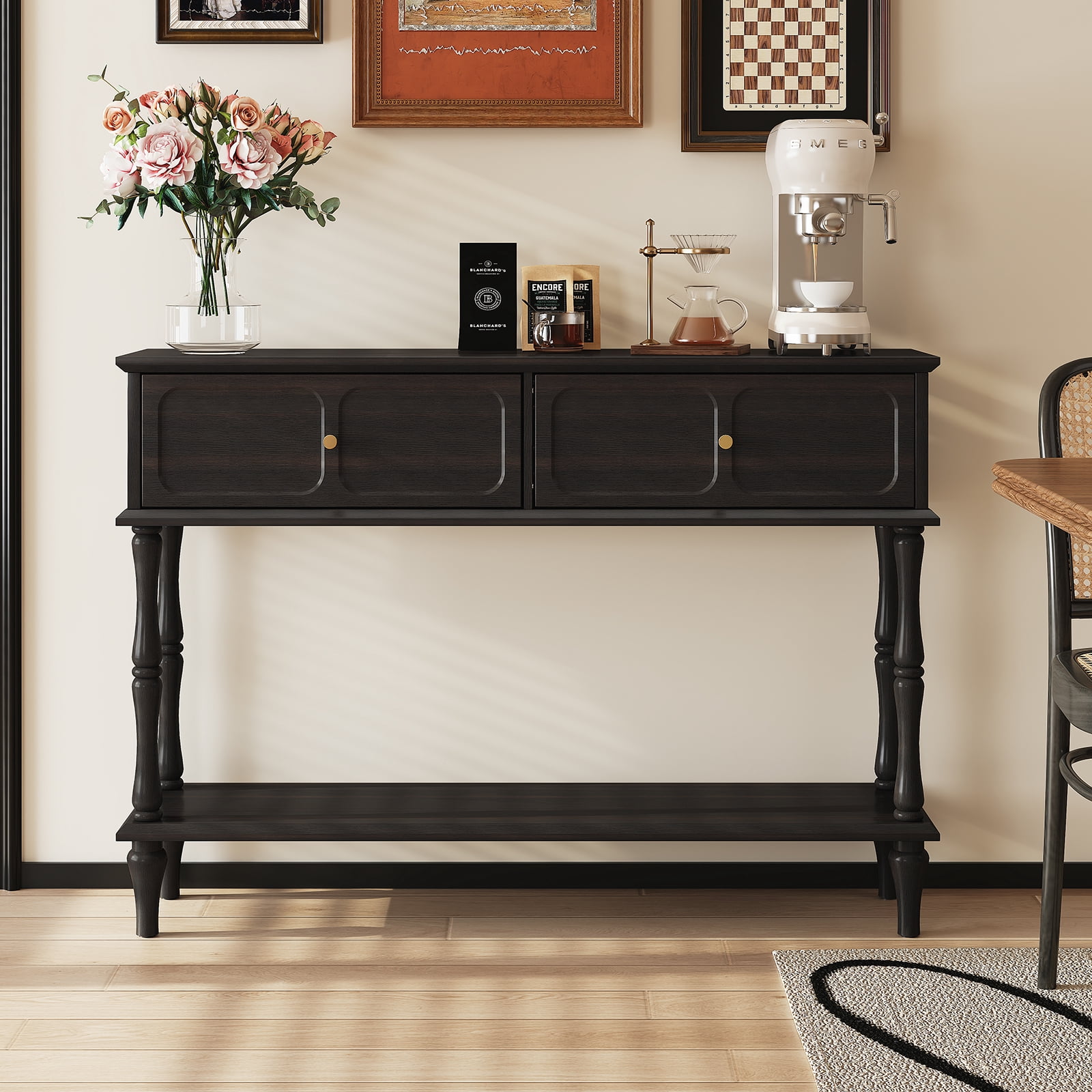 CBJCBJ 47" Mid-Century Console Tables, Entryway Table with Storage for Living Room, Hallway, Black