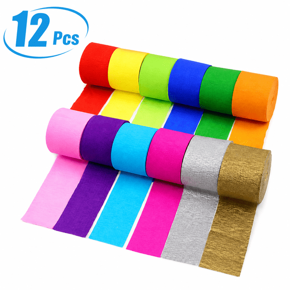 Crepe Paper Streamers,12 Rolls Crepe Paper Streamers for Party, Wedding DIY Art Craft Supplies Indoor Decoration 12 Colors 984FT