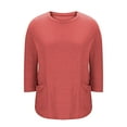 thumbnail image 5 of Women's 3/4 Length Sleeve Tops Oversized Crewneck Shirts with 2 Pockets Loose Fit Casual Blouses Solid Color Trendy Shirts Fashion Tees Spring Summer Outfits 2026 Pink XL, 5 of 6