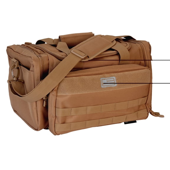 Evolution Outdoor Range Bag, Polyester, MOLLE Webbing, Hook and Loop Panel, Large Main Compartment with Multiple Exterior Zipper Compartments, Coyote