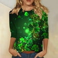 thumbnail image 2 of lcziwo St Pats Shirts Women Irish Lucky Clover Print T-Shirt Tops Crewneck Green 3/4 Sleeve Tunic Blouses Shamrock Top 2025 Green,L, 2 of 5