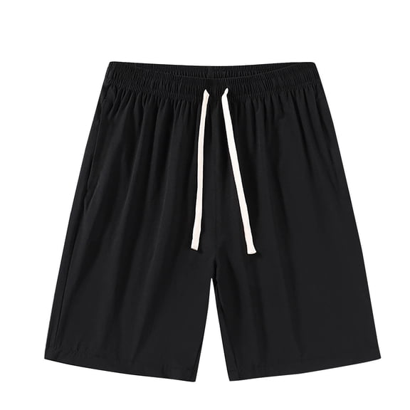 Eryao Breathable Work Shorts for Men Athletic Running Drawstring Shorts with Pockets Comfy Elastic Waist Short Pants,Black,L