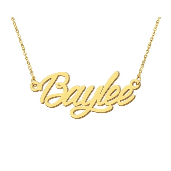 HUAN XUN 18k Gold Plated Baylee Name Necklace Stainless Steel Nameplate Necklaces for Womens Mens Mother Day Christmas Jewelry Gift