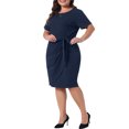 thumbnail image 2 of DARING DIVA Women's Plus Size Vintage Belted Tie Pencil Casual Events Dress 3X Navy Blue, 2 of 6