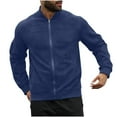 thumbnail image 3 of BiZtdJrK Men's Zip Up Sweatshirt Jacket Long Sleeve Lightweight Running Athletic Track Jackets Solid Casual Fall Outerwear with Pockets Dark Blue M, 3 of 9
