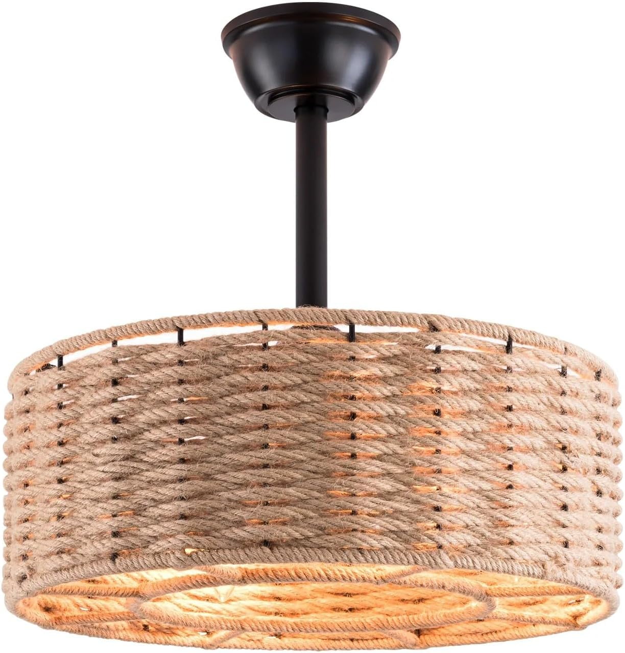 Maxax 19" Boho Caged Ceiling Fan with Light, Rattan Chandelier Ceiling Fan with Lights and Remote Control, 6 Speeds Reversible Timing Fandelier Ceiling Fan with Lights for Bedroom, Living Room