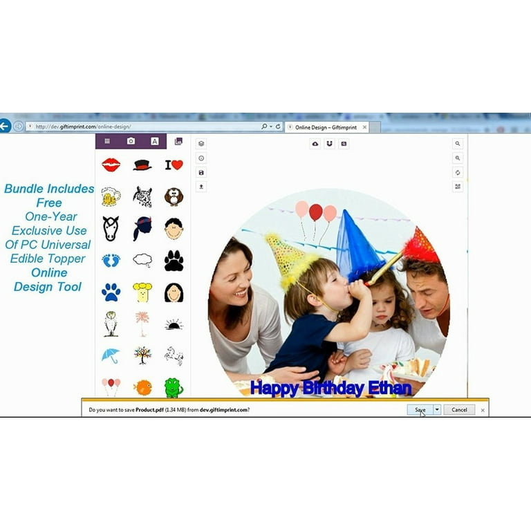 PC Universal Edible Printer Designer Pack-Includes All-in-One Cake Printer with 2 Sets Edible Cartridges, 50 Sheets Wafer Paper and 10 Sheets Frosting Sheets