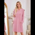 thumbnail image 4 of Vestido Informal de Larga con Bolsillos y Cuello en V para Mujer, Holgado, para Otoño e Invierno Rosa M, 4 of 10