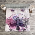 thumbnail image 3 of Ambesonne Skull Quilted Bedspread Set 3 Pcs, Skull Dragonfly Grunge, Queen Size, Purple Pink Black, 3 of 3