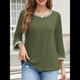 thumbnail image 4 of Blusas de 3/4 para Mujer, Elegantes, Informales, con Cuello Redondo, Holgadas y A , para Verde M, 4 of 9