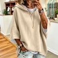 thumbnail image 3 of WULMLEO Hoodies Women Oversized Drawstring Hooded 3/4 Sleeve Fall Winter Hoodie Casual Trendy Comfortable Pullover Fashion Comfort Sweaters Khaki M, 3 of 7