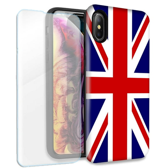 Mundaze England British Flag Double Layer Case w/Glass Screen Protector For Apple iPhone XR