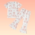 thumbnail image 6 of WRKEKC Girls 2 Piece Outfits Bow Print Short Sleeve Top Long Flare Pants Casual Soft Daily Summer Cotton 12 Months-5 Years, 6 of 6