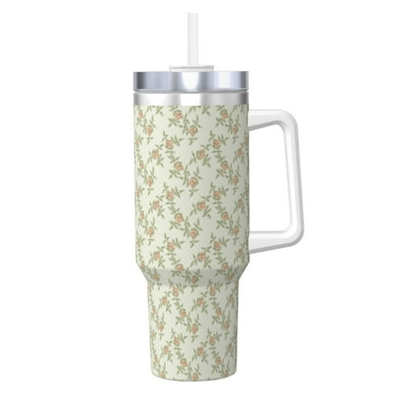 

Uemuo Rose (2) Print 40oz Ice Bully With Handle And Straw Stainless Steel Vacuum Insulated Cup And 2 In 1 Straw Lid Insulated Travel Tumbler