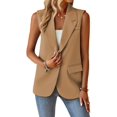 thumbnail image 3 of Chaleco blazer Mina Self Khaki sin mangas para mujer, talla 2XL, 3 of 6