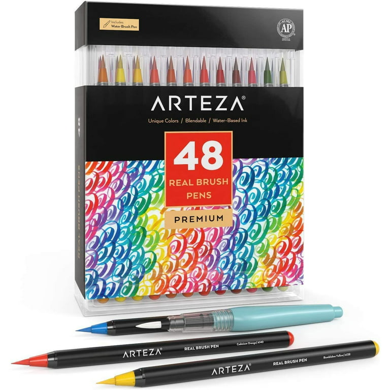  ARTEZA Real Brush Pens, Set of 12, Pastel Tones, Blendable  Watercolor Markers and 1 Water Brush, Art Supplies for School, Home, and  Office
