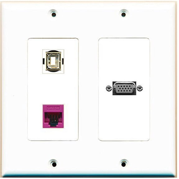 RiteAV (2 Gang Decorative Svga Cat5e Pink USB B-B Wall Plate Light Almond