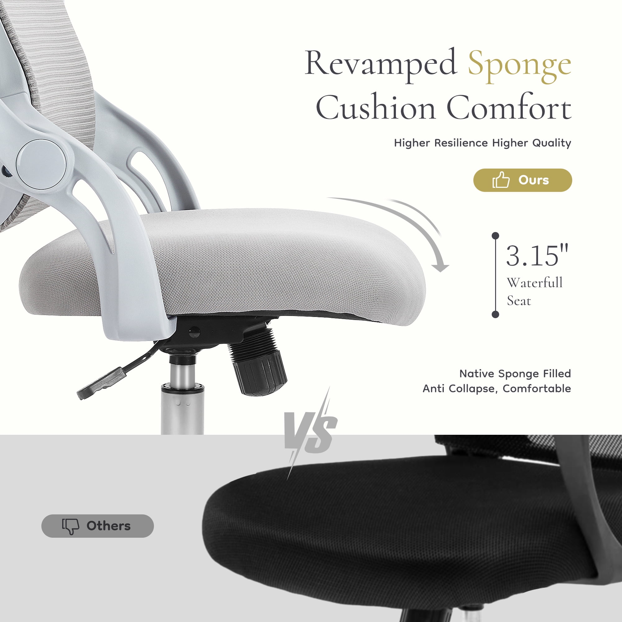 JOINSUN Office Chair with Adjustable and Flip-up Armrest, Ergonomic Mesh Desk Chair with Lumbar Support, Grey