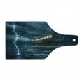 thumbnail image 1 of Nature Cutting Board, Old Nostalgic Wooden Boat Ship During Rain and Thunder Storm Scary Dramatic Scene, Tempered Glass Cutting and Serving Board, Wine Bottle Shape, Blue Brown, by Ambesonne, 1 of 1