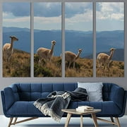 Color-Banner 4 Pieces Modern Canvas Wall Art Long Necks in Nature for Living Room Home Decorations - 12"x32"x4 Panels