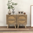 thumbnail image 2 of Patiojoy Rattan Nightstand Set of 2 End Side Table with 2 Rattan Drawers Pine Wood Legs Wood Accent Table, 2 of 10