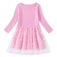 thumbnail image 1 of COM1950s Robe Longue avec Manches, Robe en Coton à Manches Longues et Col Rond pour Filles avec Empiècements en Mesh, Jupe Décontractée Ample et Confortable, Robe d'Été Décontractée, 1 of 4