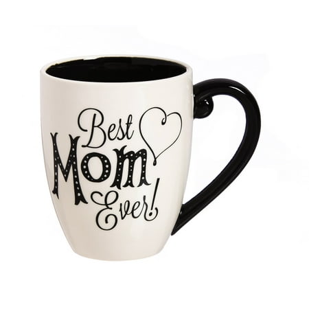 Cypress Home Black Ink Best Mom Ever 18 oz Ceramic Cup O Joe Coffee Mug or Tea Cup - 4W x 5.75D x (Best Birthday Presents For Mum)