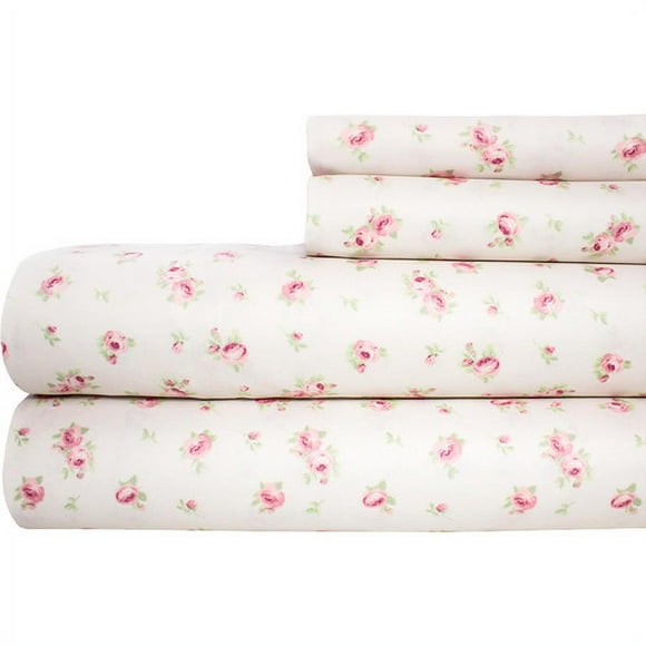 Amrapur Microfiber Sheet Set | Luxuriously Soft 100% Microfiber Rose Printed Bed Sheet Set with Deep Pocket Fitted Sheet, Flat Sheet and 2 Pillowcases , 4 Piece Set, Full