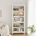 thumbnail image 2 of GAOMON Bookcases, White, 71.3" Tall, Narrow 5-Tier Bookshelf, Adjustable Shelves, Wooden Legs, Space-Saving Vertical Storage, Farmhouse Style, 2 of 8