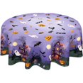 thumbnail image 1 of Halloween Tablecloth Round 60 Inch Spider Web Pumpkin Decoration Outdoor Table Cloth Purple Rustic Table Cover for Dining Kitchen Holiday Party Picnic Home Halloween Party Decor, 1 of 6