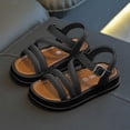 thumbnail image 2 of kpoplk Girls Sandals Open Toe Summer Flats Dress Sandals Shoes Fashion Cute Dress Sandals for Little Big Kids(Black,8.5), 2 of 6