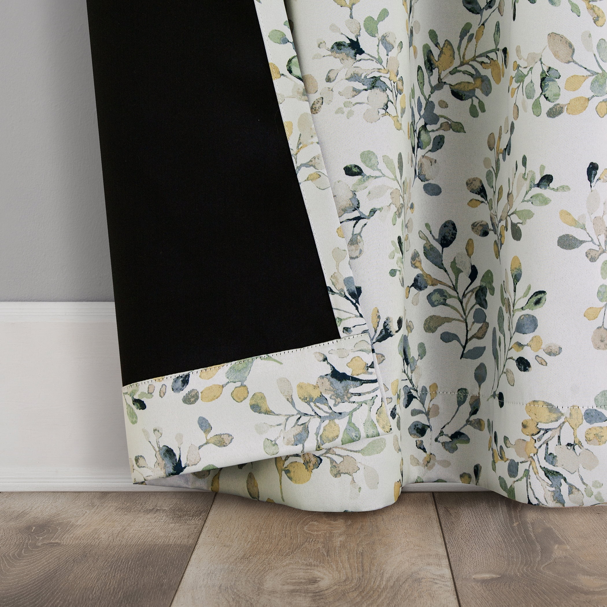 Sun Zero Quincy 2-pack Painted Foliage Magnetic Closure 100% Blackout Grommet Curtain Panel Pair, 40"W x 84"L, Blue