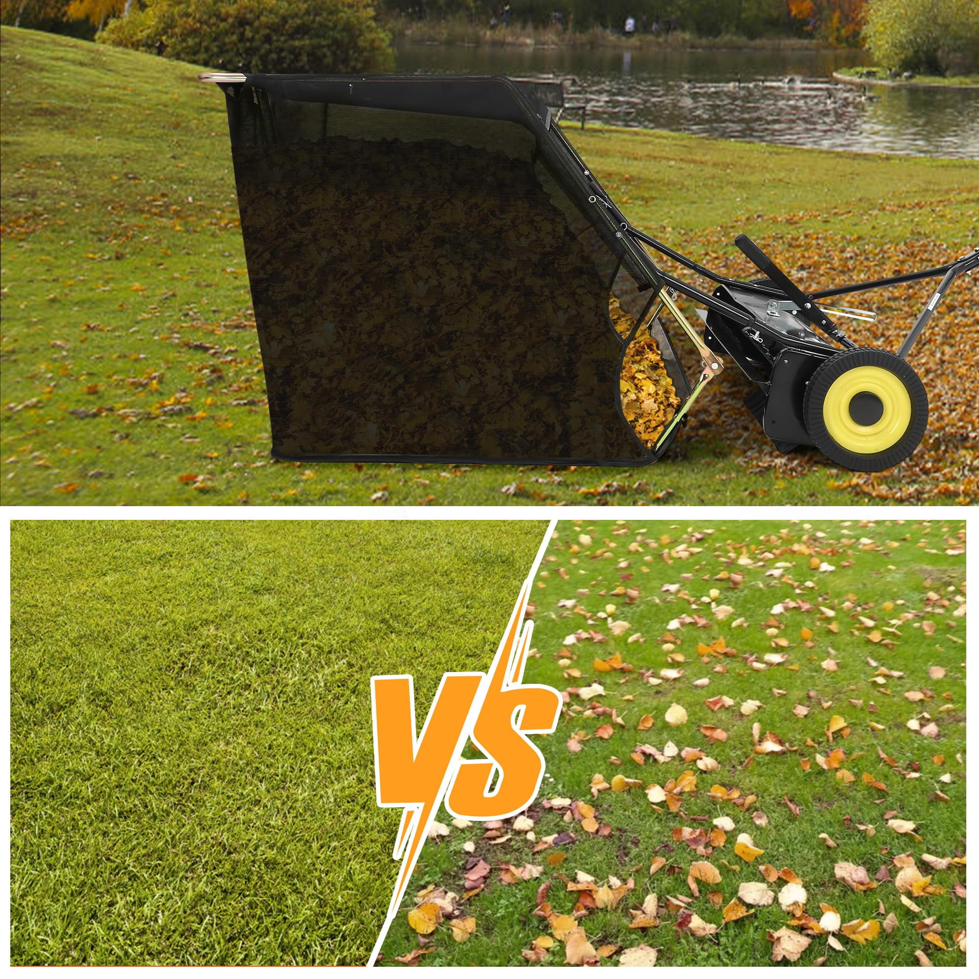 Tow Behind Lawn Sweeper, 50" Pull Behind Collector – Large Capacity Leaf & Grass Collector with Adjustable Height, Dumping Rope Design for Debris and Lawn Clippings