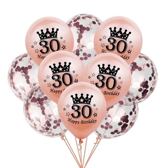 KAKOWELY 20 globos decorativos de látex con forma de corona y lentejuelas para 30 cumpleaños (10 globos de látex, 10 globos de lentejuelas, oro rosa)
