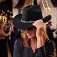 thumbnail image 5 of Western Cowboy Hats for Women Classic Felt Wide Brim Fedora Hat with Belt Buckle Retro Panama Hat Unisex Rolled up Cap Black One Size, 5 of 7