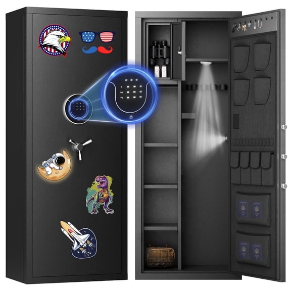Omethey Gun Safe, 8-12 Unassembled Digital Gun Safes with Adjustable Shelves & Inner Cabinet, Large Shotgun Safe with Pistol Bag & Gun Support, Quick Access Gun Cabinet for Home with DIY Sticker