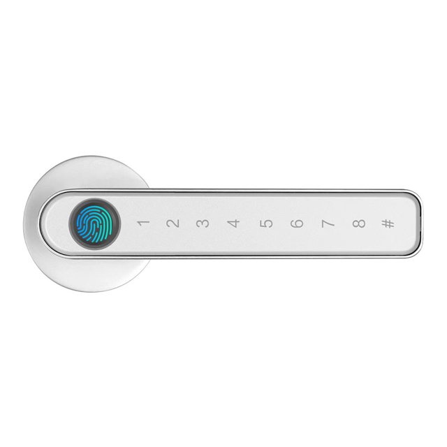 Cerradura de puerta inteligente con huella dactilar dispositivo con teclado biométrico Kuymtek y carga USB con contraseña y palanca de bloqueo compatible con contraseña entrada de la aplicación