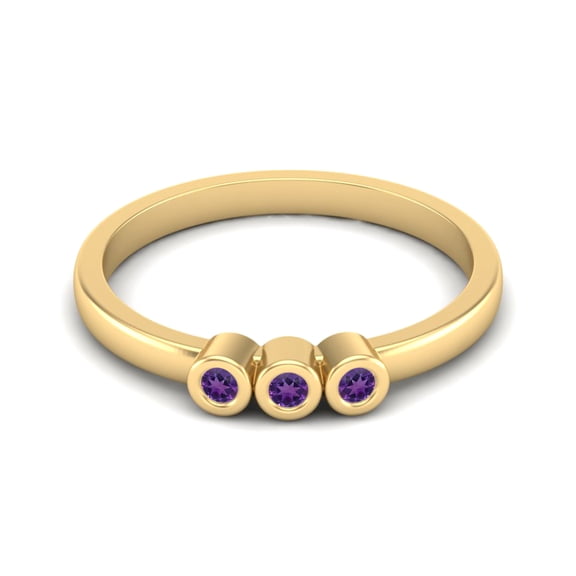 Round Shape Amethyst Stackable Mother's Day Gift Ring 925 Sterling Silver Gold Vermeil Delicate Jewelry