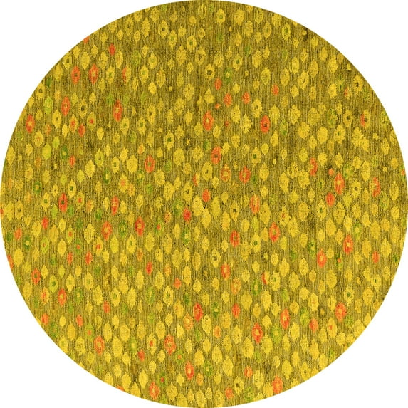 Ahgly Company Machine Washable Indoor Round Abstract Yellow Modern Area Rugs, 8' Round