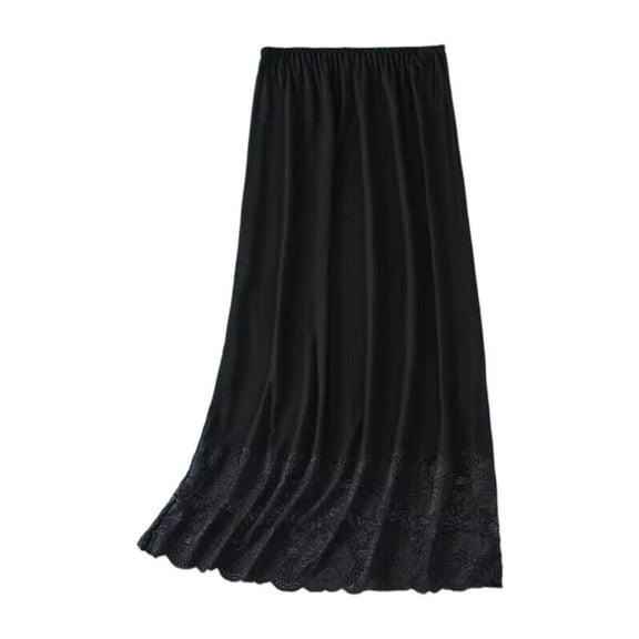 SDFGTstore Women Lace Trim Half Slip Midi Long Underskirt Under Dress Slip Elastic Waist Long Petticoat Solid Color Invisible Skirt