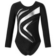 thumbnail image 7 of iiniim Kids Girls Long Sleeve Gymnastic Leotard Sparkly Rhinestone Metallic Color Block Ballet Dance Skating Size 4-14 Silver 8, 7 of 7