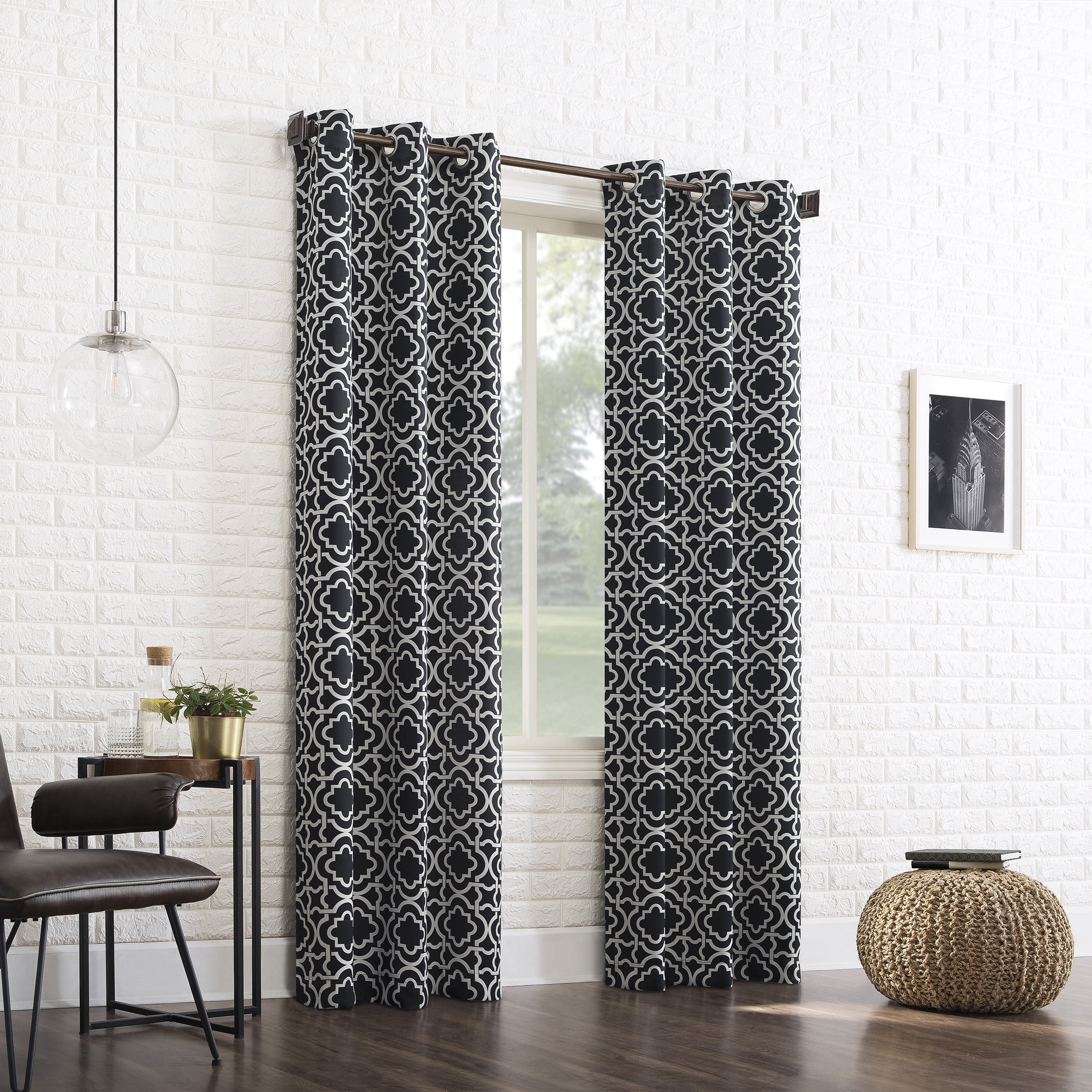 Sun Zero Barnett Trellis Blackout Grommet Curtain Panel, 40"X95", Black