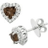 Platinum-Plated Sterling Silver Heart-Cut Smokey Topaz Pave CZ Pendant Earrings