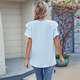 thumbnail image 4 of Blusas de Verano para Mujer, con Volantes, Corta, Cuello Redondo, Informales, Plisadas Al Frente, Básicas. Azul L, 4 of 9