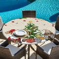thumbnail image 6 of Beige Christmas Round Tablecloth, Fitted Table Cover with Elastic for 55"-60" Round Tables, Gnomes Xmas Tree Snowflake Winter Gifts Rustic Table Cloth Outdoor Dinning Party Waterproof Tablecloths, 6 of 7